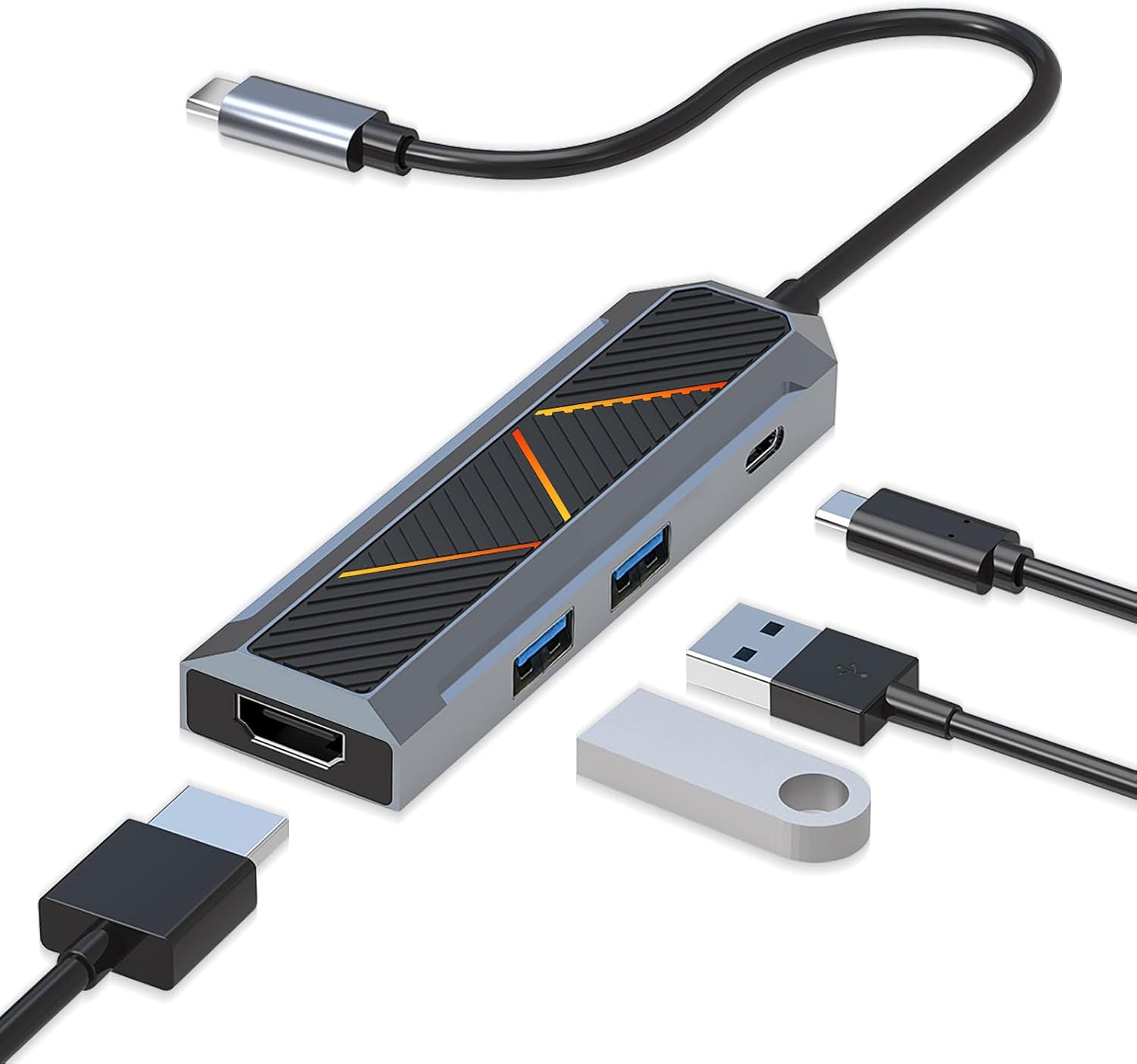 4-in-1 USB-C ハブ、4K 60Hz HDMI スプリッター付き
